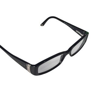 Versace 3091-B GB1 Black Rectangular Eyeglasses Silver Greca Rhinestone Frames